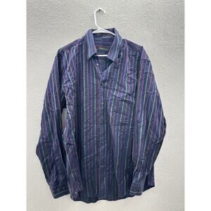 Kenneth Roberts Platinum Mens Shirt XL Blue Striped Long Sleeve Button Up Cotton